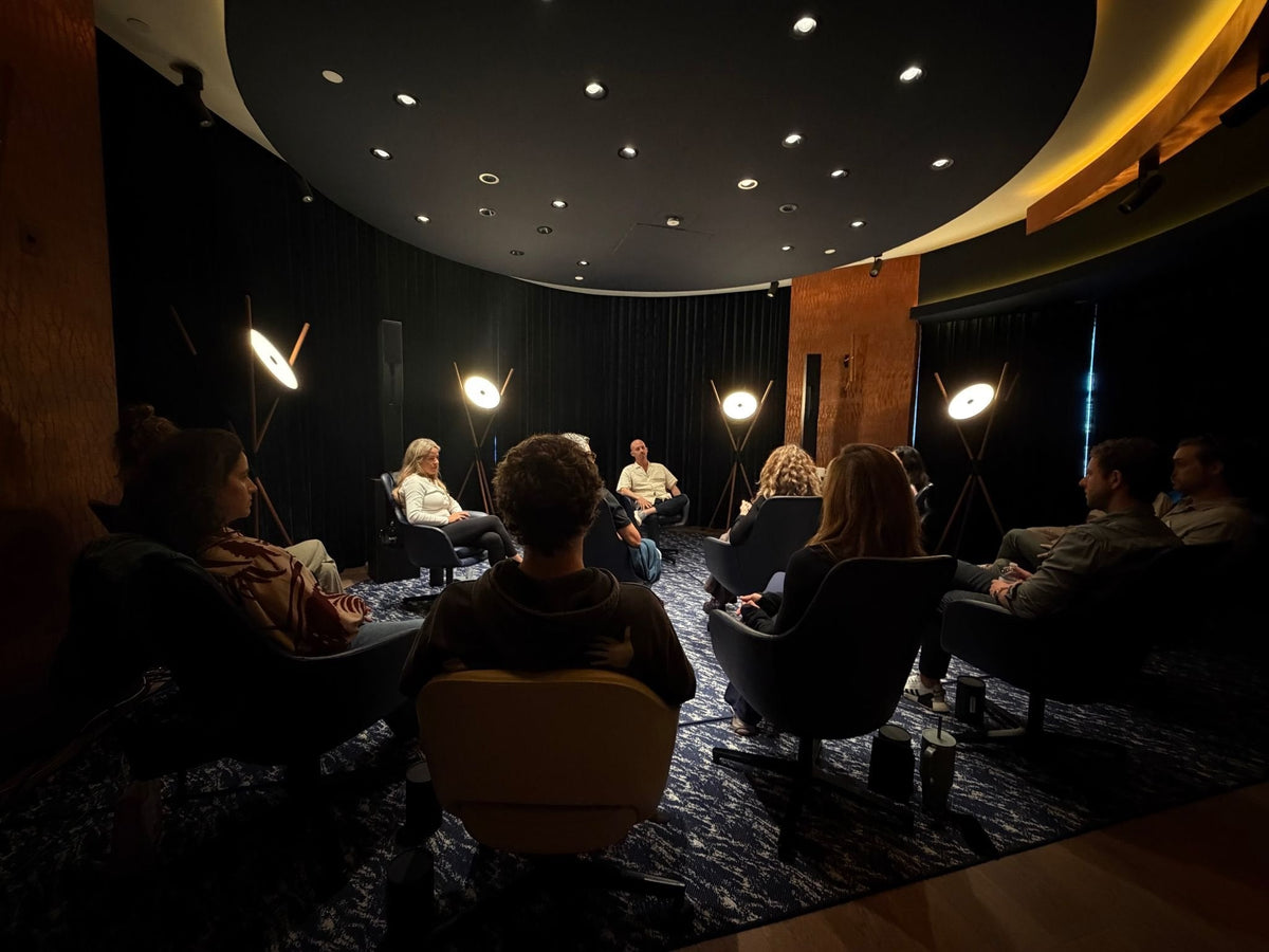The circle of chairs in the studio at Alacran Studios, South Beach, during the monthly gathering